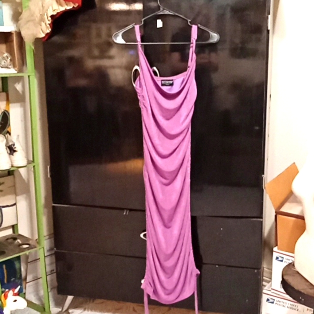 Womens purple scrunch dress KITTENISH sz Med Elastic stretch Party